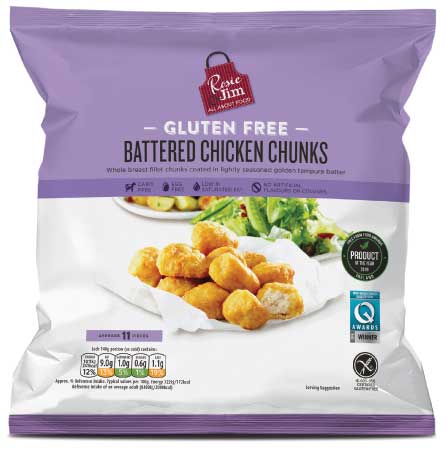 Rosie & Jim Gluten Free Battered Chicken Chunks - Frozen Bag